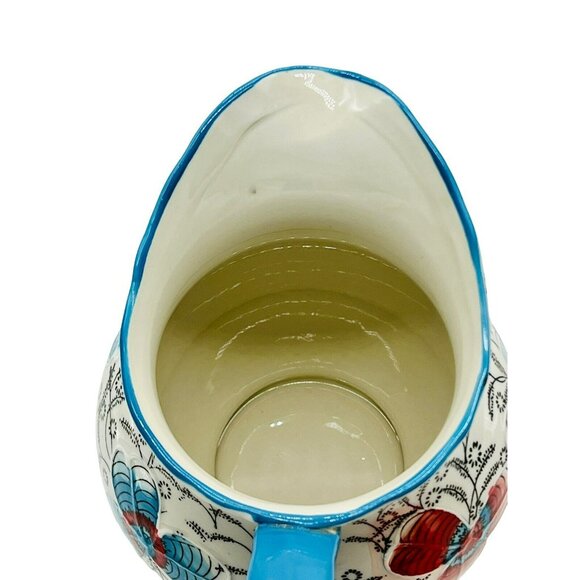 Dutch Wax Floral Pitcher Blue Red Flowers Handpainted Ceramic Coastline Imports - Picture 5 of 10